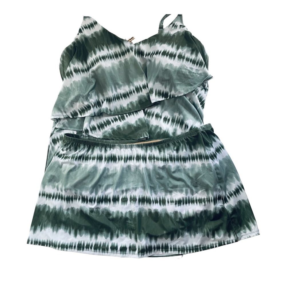 Swim By Cacique Tankini Top and bottom set Green Tie Dye Print Size 30/32 - Picture 3 of 16